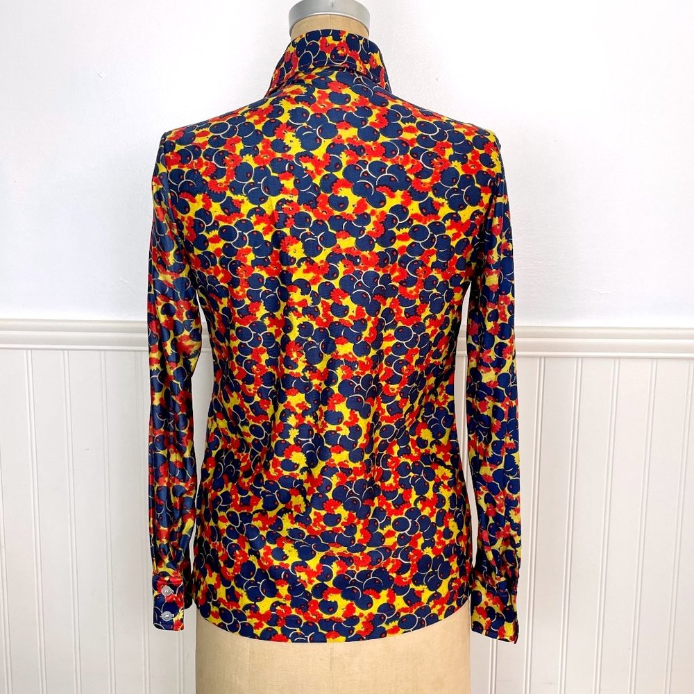 Vintage 1970s blueberry and flower print disco shirt - size small - Picture 3 of 9